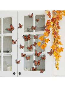 60pcs/5set 3D Emperor Butterfly Wall Stickers, PVC Plastic Material, Bright Orange And Black Design, Perfect For Wedding, Birthday, Graduation And Holiday Decoration, Butterfly Decor, Room, Bedroom Decoration, Removable, Waterproof And Moisture-Proof - Multiple Styles - View 3