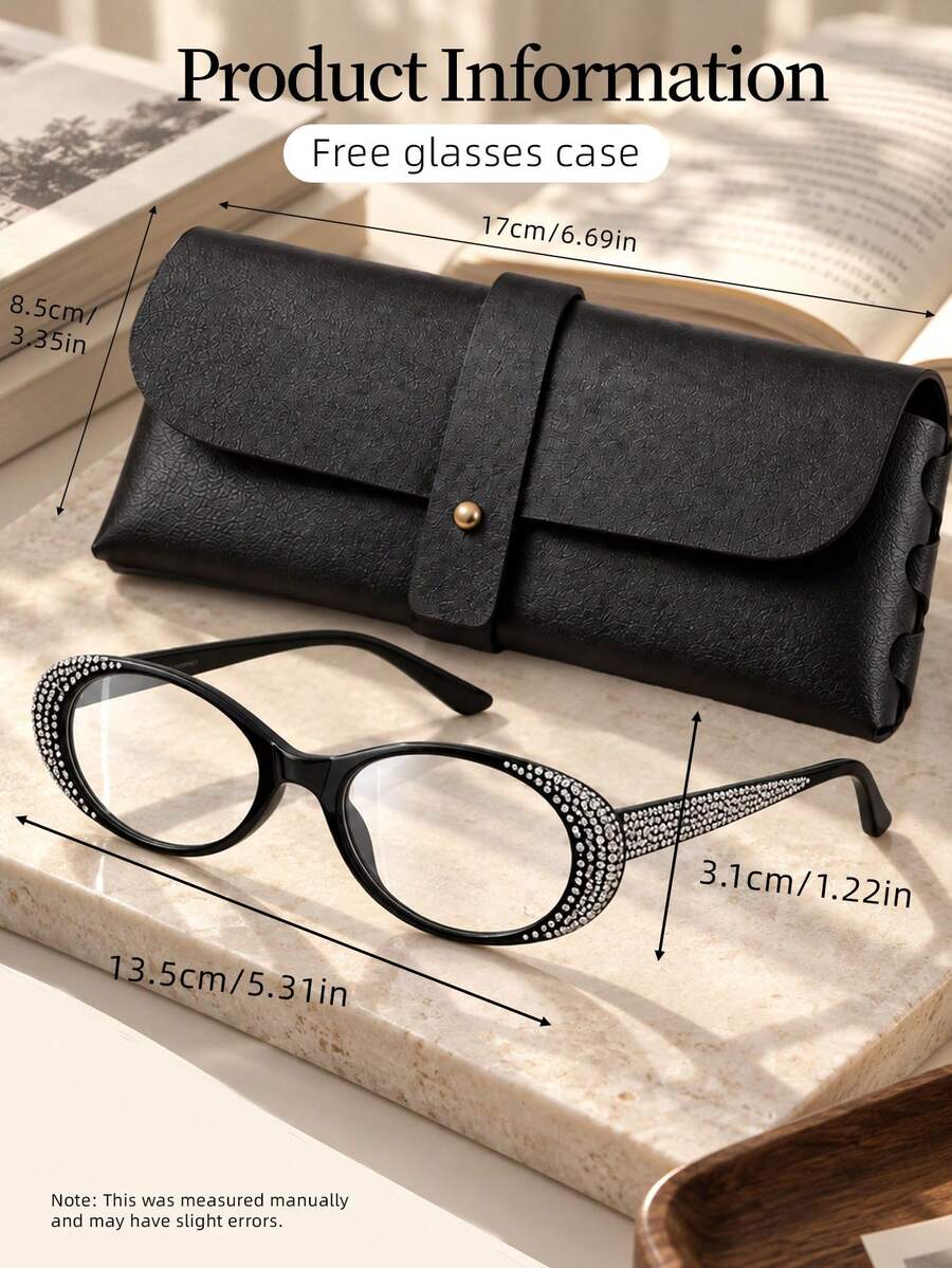 Anti-Blue Light Glasses With Glasses Case, Modern Rhinestone Frame, Reduces Screen Blue Light, Suitable For Indoor Office And Outdoor Activities, Ideal For Work, Study And Daily Wear - Glasses [Rhinestone Frame] - View 1