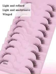 10 Pairs/Box Half-Length False Eyelashes, Transparent Stem, Natural Short Style 5-8mm, Suitable For Small Eyes, Daily Natural Look - Black - View 4