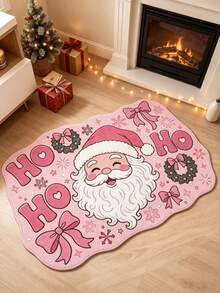 1pc Pink Santa Claus Rug, Plush Velvet, Decorative Rug, Bedroom Decor, Small Rug, Carpet, Home Decor, Living Room Rug, Living Room Small Rug, Bedroom Rug, Living Room Home Decor - Multicolor - View 1