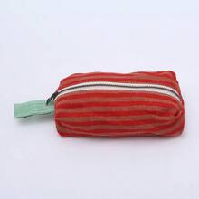 1pc Striped And Polka Dot Linen Pencil Case, Ins Style Large Capacity Zippered Bag With Handle, Back To School Student Stationery Bag - Multicolor - View 10