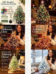 1 Set DIY Beaded Christmas Tree Kit, Handmade Beaded Craft Decoration, Includes Colorful Beads, Hanging Ornaments, Tree Topper And Base, Suitable For Desktop Holiday Display, Winter Home Decor, Christmas Party Decoration, Christmas DIY Craft - Multicolor - View 10