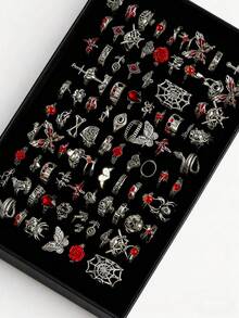 10/20pcs/Pack Vintage Alloy Punk Style Owl Snake Rings For Men And Women, Fashion Animal Shaped Finger Jewelry, Holiday Party Gift - Eye Punk Style Set - View 35