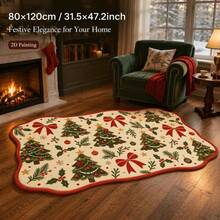 1pc, Washable Non-Slip Vintage Christmas Tree Bow Shaped Velvet Rug, Non-Slip Bottom With Soft And Delicate Surface, Suitable For Bedside Rug, Entrance Mat, Living Room, Bedroom, Bathroom, Kitchen, Machine Washable, Wear-Resistant And Easy To Clean, Modern Home Decor, Bedroom Bathroom Decor Rug, Housewarming Gift, Christmas Gift, Moving Gift And Other Occasions, Carpet, Rug, Living Room Rug, Bedroom Carpet, Geometric Rug, Vintage Rug, Hallway Runner, Aesthetic Room Decor, Fall Home Decor - C - View 4