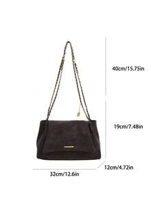 Solid Color Flap Chain Shoulder Bag, Fashionable Soft Crossbody Bag, Suitable For Girls And Women - Coffee - View 3