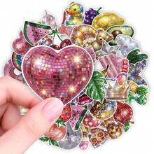 50pcs Pink Gold Disco Mosaic Y2K Aesthetic Stickers, Mirror Ball Retro Elements, Waterproof Vinyl Stickers, Suitable For Water Bottles, Journals - Multicolor - View 1