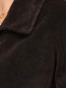 Women's Corduroy Jacket Cropped Oversized Zip-Up With Classic Collar And Elastic Hem - Chocolate Brown - View 5
