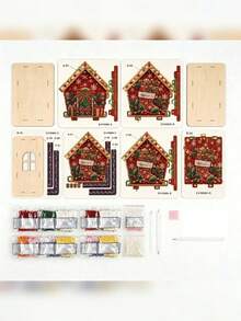 Kit Lukisan Berlian Rumah Natal 3D, Versi Dewasa, Dekorasi Liburan, Ornamen Pohon Natal Buatan Tangan, Hadiah Kerajinan Rumah - Set - View 7