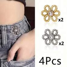 2/4/6Pcs 6-Petal Flower Denim Jeans Waist Tightener, Adjustable Buckle, No Sewing Or Tools Required, Detachable Decorative Jeans Buttons, Suitable For Loose Jeans, Pants, Skirts And Sleeves - Multicolor - View 17