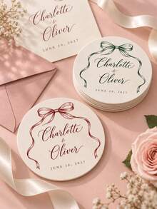 客製化婚禮杯墊套組大宗購買、個性化婚禮杯墊、客製化 COCKTAIL 婚禮紙杯墊、新家禮物、派對桌面裝飾 - 彩色 - 查看 8