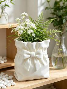 Cream Style Bow Lucky Bag Design 3D Printed Flower Pot, Matte Delicate Texture, Indoor Desktop Succulent Green Plant Pot Container, Macaron Multi-Color Options, Home Decor, Personalized Gardening Housewarming Creative Gift - Multicolor - View 4