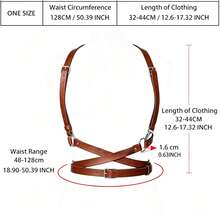 1pc Women's Brown PU Leather Decorative Harness Belt, Street Style Punk Gothic Body Adjustable Waist Belt Accessory For Dress Party Outfit, Holiday Party Dress Matching Belt Accessory - Coffee Brown - View 5