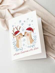 OBOVAY 1pc Cute Christmas Reindeer Greeting Card With Santa Hats, Merry Christmas My Deer Holiday Card, Gift Card For Husband, Wife And Couples - View 5