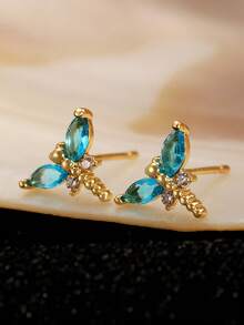 1 Pair Mini Dragonfly Stud Earrings, Cute Insect Series, Versatile Daily Wear For Women - Gold - View 3