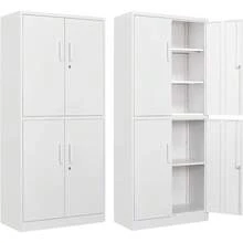 Armarios de almacenamiento de metal con cerradura, pequeños armarios de acero, estantes de capas ajustables, 2 puertas para el hogar, oficina, almacén, cochera, industrial, armarios de - Blanco - Ver 1