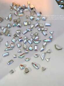 100pcs Shiny Colorful Rock Candy Zirconia Flat Back Rhinestones, Flower Cut Flat Back Rhinestones, Nail Art Decoration, Sparkling K9 Beveled Small Flat Back Asymmetrical Rhinestones, Colorful Mixed Nail Art Rhinestones, Glitter Nail Art Decoration - Multicolor - View 4
