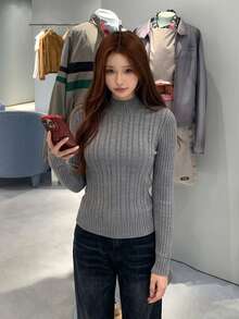 Sweater Rajut Model Korea untuk Wanita, Melangsingkan Pinggang, Atasan Rajut Lapisan Dasar, Gaya Prancis Kelas Atas - Grey - View 7