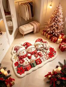 1pc Snowman Family Shaped Rug, Decorative Rug, Bedroom Decor, Small Rug, Rug, Home Decor, Living Room Rug, Living Room Small Rug, Bedroom Rug, Living Room Home Decor - Multicolor - View 3