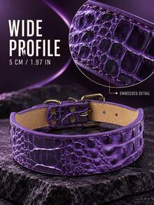 Pet Dog Wide Collar, Crocodile Embossed Wide Neck Collar, Bronze Metal Buckle And D-Ring Design, Adjustable For Medium And Large Dogs Daily Wear And Walking, Purple/Grey/Brown, L-3XL - Multicolor - View 5