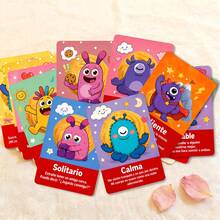 36Pcs Cute Cartoon Monster Spanish Emotion Cards, Colorful Kids Mood Expression Flashcards, Fun Spanish Vocabulary Prompt Cards For Classroom Decor, Parent-Child Interaction, Children Birthday Gift - Multicolor - View 2