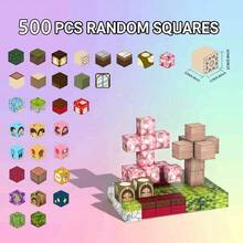 500pcs Pink Crystal Fairy Tale Castle Town Magnetic Building Blocks, STEM Educational Sensory Toy, DIY Stacking Parent-Child Interactive Toy Set, Creative Open-Ended Toy, Suitable For Boys And Girls 3 Years And Above, Halloween Christmas Birthday Holiday Gift - Multicolor - View 2