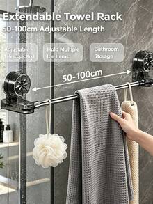 Drill-Free Suction Cup Telescopic Towel Rack, Bathroom Suction Cup Towel Bar, Bathroom Telescopic Towel Rod, Bathroom Storage Rack, Bathroom Towel And Bath Ball Storage Rack - View 3