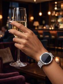 女款閃亮水鑽金屬錶帶與手錶保護殼組合，相容 Galaxy Watch 4/5/6/7/8/9 系列 40、44mm，時尚奢華商務休閒派對風格，防摔硬 PC 手錶保護殼 - 錶帶+錶殼-銀色 - 查看 9