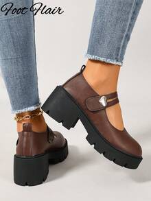 Foot Flair 女款厚底踝帶經典舒適瑪麗珍鞋，尺寸 35-43 - 棕色 - 查看 6