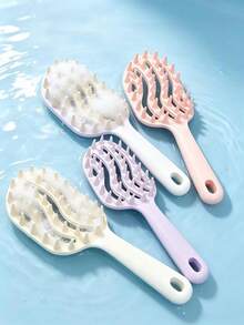1/2pcs Long Handle Scalp Massage Comb, Hollow Thick Tooth Design, Dry & Wet Use, Suitable For Nail Art And Applying Care Products - Multicolor - View 4