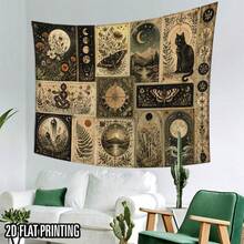 1pc 2D Flat Wall Tapestry, Moon Phase And Nature Mystery Collage Tapestry, Vintage Botanical Illustration Style, Depicting Celestial Cycles, Plants, Animals And Symbolic Patterns - Multicolor - View 3