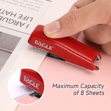 Eagle Mini Desktop Stapler With Built-In Automatic Staple Remover - Includes 1000pcs #10 Staples, Can Staple 8 Sheets Of Paper, Compact And Portable, Suitable For Home Office Use, Red/Yellow/Blue Three Colors Available - Sets - View 5