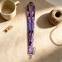 1 Piece Purple Galaxy Black Cat Print Lanyard With Card Holder, Mystic Starry Sky ID Badge Holder Neck Strap For Student Office Work Card, Lovely Gift - Multicolor - View 5