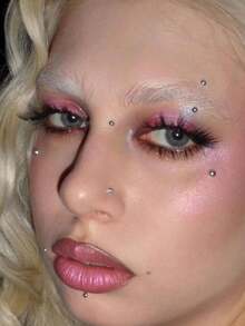 1650/825/165PCS Of 3-6mm Silver-Plated Acrylic Fake Nose Rings, Earrings, Stickers, Fake Eyebrows, Lip Rings, Non-Piercing Body Jewelry, Face Stickers, Holiday Gifts - Silver - View 4