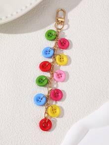 1pc Colorful Resin Button Keychain Bag Charm, Lightweight And Durable, Solid Color Button Mix, Rainbow Bright Color Scheme, Cute Y2K Aesthetic Style, Cute Accessory, Unique Button Tassel Design, Eye-Catching And Bright, Make Your Bag More Distinctive - Multicolor - View 6
