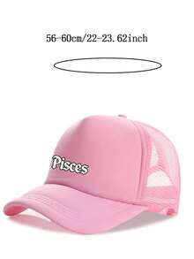 1Pc Women 12 Zodiac Signs Trucker Hat, Pink Breathable Mesh Back Baseball Cap, Adjustable Snapback Sun Hat, Party Festival Streetwear Accessory,Gift - Pink - View 7
