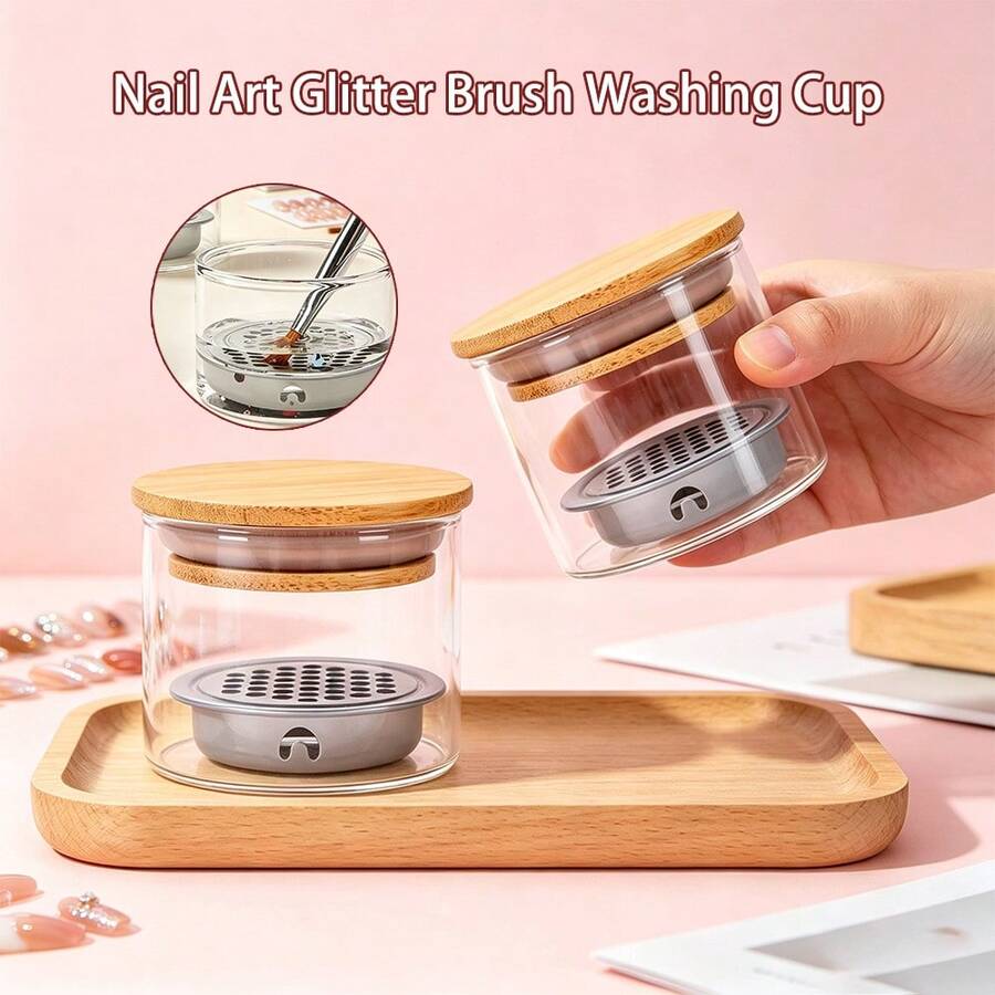 Nail Art Glitter Brush Cleaning Cup With Filter Stainless Steel Mesh Layered Cup Crystal Brush Cleaning Tool - Multicolor - View 1