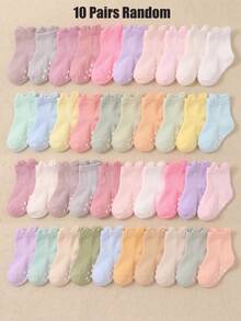 1/5/10/20 Pairs Random Color Baby Toddler Non-Slip Socks, Cute 3D Ear Ruffle Cuff Breathable Mesh Floor Socks,Toddler Halloween,Baby Boy Girl Stuff - Multicolor - View 12