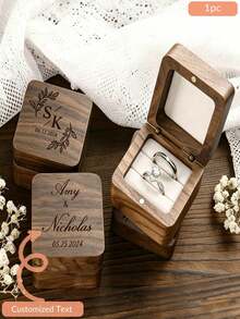CFUNIQ Personalized Custom Wooden Wedding Ring Box, Wedding Ring Box, Engraved Wooden Ring Box, Square Ring Box, Anniversary Gift, Wedding, Square Ring, Engagement, Anniversary, Lover's Birthday, Engraved Jewelry Gift Box, Custom Wooden Ring Box, Square Double Ring Box, Engraved Wooden Ring Holder Box, For Wedding Ceremony, Proposal Or Engagement Ring Box, Custom Gift, Christmas, Christmas Gift, Personalized Gift, Valentine's Day Gift, Can Hold Two Rings. - Multicolor - View 12
