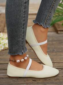 Sepatu Flat Mary Jane Wanita Model Baru dengan Tali Tipis, Cocok untuk Semua Musim - Putih - View 7
