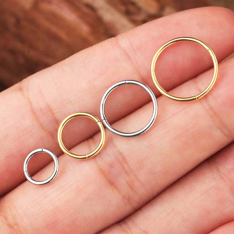 قطعة واحدة حلقة أنف 18G من الفولاذ المقاوم للصدأ 316 مع مفصلة، حلقة أنف، كليكر الحاجز، تراغوس، هيلكس، غضروف، دايث، روك، أقراط ثقب الأذن مطلية بالذهب