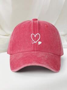 1pc Embroidered Double Heart Washed Baseball Cap, With Two Heart Patterns, Outdoor Sun Hat, Baseball Cap, Unisex Style, Essential Item For Outings. - Baseball Cap - View 10