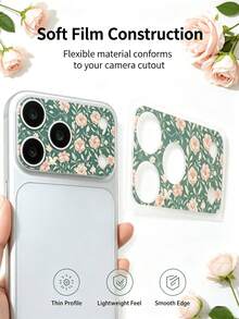2片相機鏡頭保護軟膜，防指紋、無氣泡易安裝，相容 iPhone 18Pro Max/18Pro/17Pro Max/17Pro/17Air，高清印刷復古粉色玫瑰花卉圖案，防刮保護膜 - 碎花100 - 查看 4