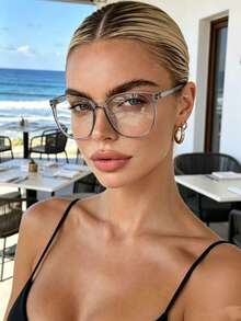 1 Pair Men's & Women's Square Casual Transparent Glasses, Minimalist Design, Comfortable & Portable, Back To School Accessory, For Daily Decoration, Reading, Gaming, Computer, Back To School, Non-Prescription, Decorative Only - Black - View 2
