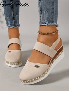 Foot Flair 女款米色楔跟封趾涼鞋 波希米亞風 海灘度假 夏季 35-44 - 米色 - 查看 5