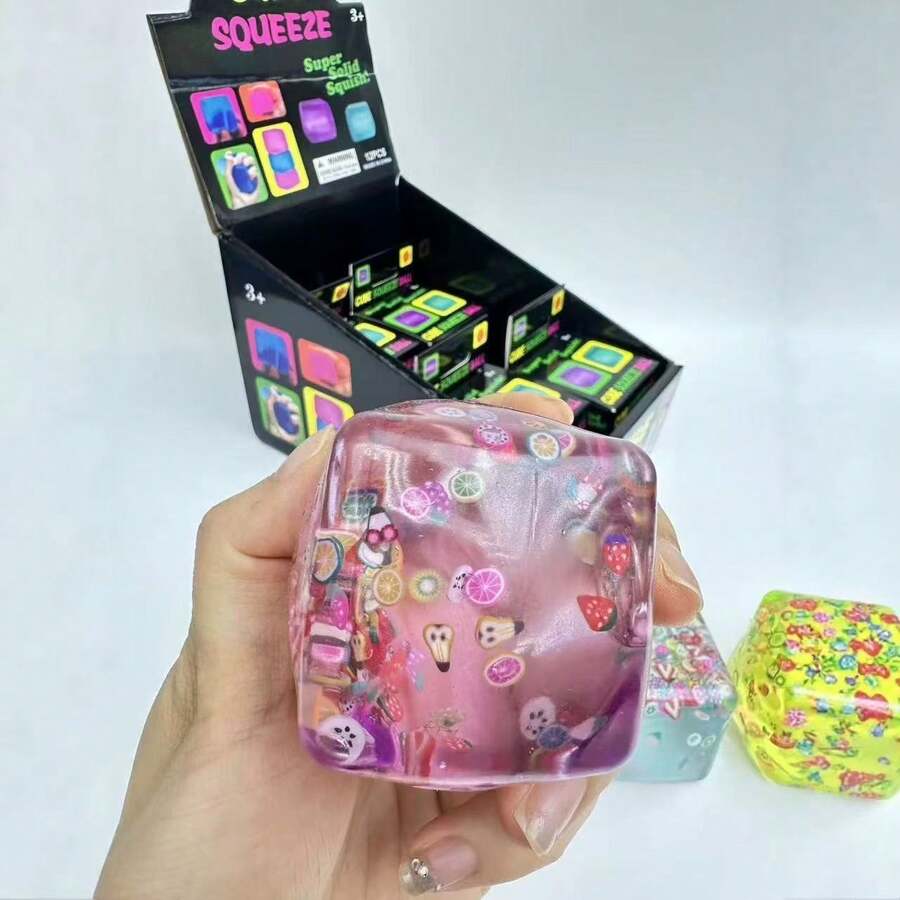 Cubo Squishy Juguetes para aliviar el estrés, juguetes sensoriales para apretar de tiro lento, juguete para apretar cubitos de hielo, juguete sensorial para adultos para aliviar el estrés, enfoque - Rosa - Ver 1