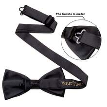Men's Simple Black Bow Tie Set, 3Pcs Detachable Rhinestone Ring & Boutonniere, Formal Wedding Accessories - Black - View 5
