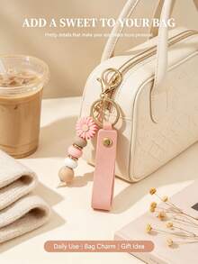 1pc Creative Cartoon Daisy Flower Beaded Keychain Bag Pendant Cute Silicone Keyring All Seasons - Multicolor - View 3