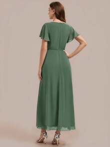 EVERPRETTY Fall Women's Elegant Romantic V-Neck Short Sleeve Ruffle Sleeve Chiffon Mother Of The Bride Dress Green Evening Dress For Wedding - Green - View 4