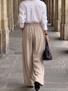 Women's Solid Color Pleated Casual Versatile Daily Wear Long Pants - Apricot - View 5