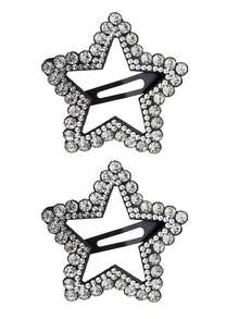 topshiny 2pcs Rhinestone Trim Hair Clips For Women, New High-End Style Frontal Hair Clips, Hair Pins For Bangs And Loose Hair, Five-Pointed Star - Multicolor - View 10